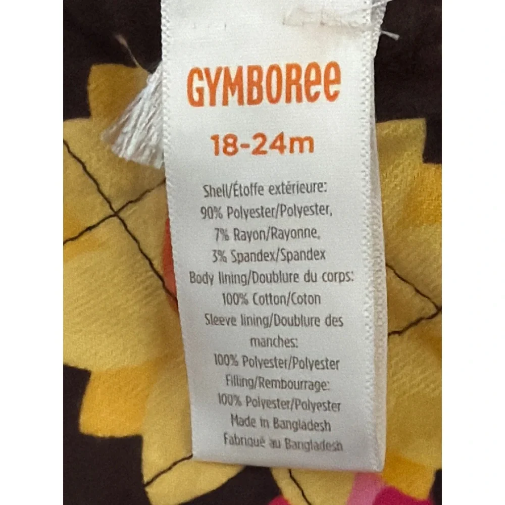 Gymboree Girls Brown Hooded Duffle Coat Sunflower Floral Lining 18-24M Toddler